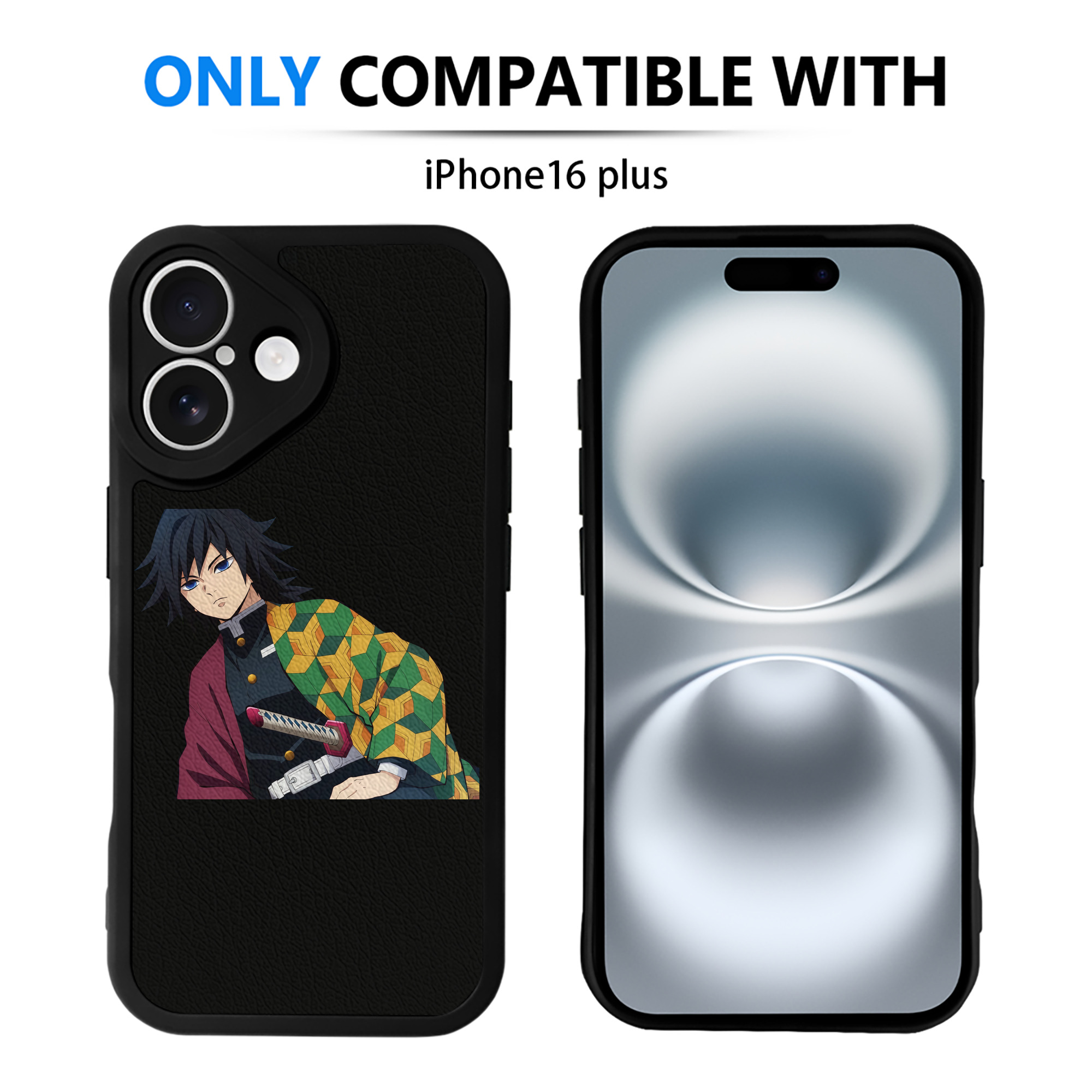 （画像用） 鬼滅の刃（きめつのやいば）水柱-冨岡 義勇／とみおか ぎゆう Tomioka Giyuu 【iPhone 16シリーズ対応】シリコンスマホケース（レザー調） 材質：シリコン